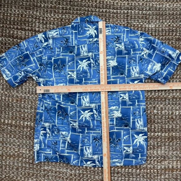 Pierre Cardin Luau Hawaiian Camp Shirt Short Sleeve Blue Sea Shells (Large) Vint - Picture 6 of 8